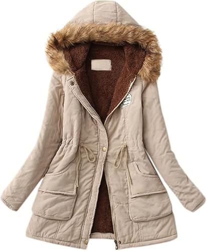 UPOI Jacke Damen Winterjacke Lang Mantel Frauen Wintermantel Warme Winter Softshelljacke mit Kapuze Casual Parka Übergangsjacke Windbreaker Einfarbig Steppjacke Fleecejacke Outdoorjacke von UPOI