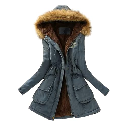 UPOI Jacke Damen Winterjacke Lang Mantel Frauen Wintermantel Warme Winter Softshelljacke mit Kapuze Casual Parka Übergangsjacke Windbreaker Einfarbig Steppjacke Fleecejacke Outdoorjacke von UPOI