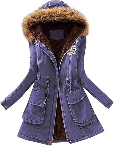 UPOI Jacke Damen Winterjacke Lang Mantel Frauen Wintermantel Warme Winter Softshelljacke mit Kapuze Casual Parka Übergangsjacke Windbreaker Einfarbig Steppjacke Fleecejacke Outdoorjacke von UPOI