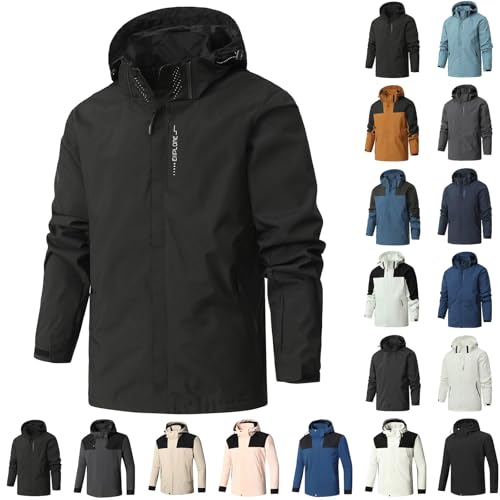 UPOI Jacke Herren Übergangsjacke mit abnehmbarer Kapuze Männer Softshelljacke mit Reißverschluss Herren Winddicht Outdoorjacke Herbstjacke Winterjacke Kapuzenjacke Trenchcoat von UPOI