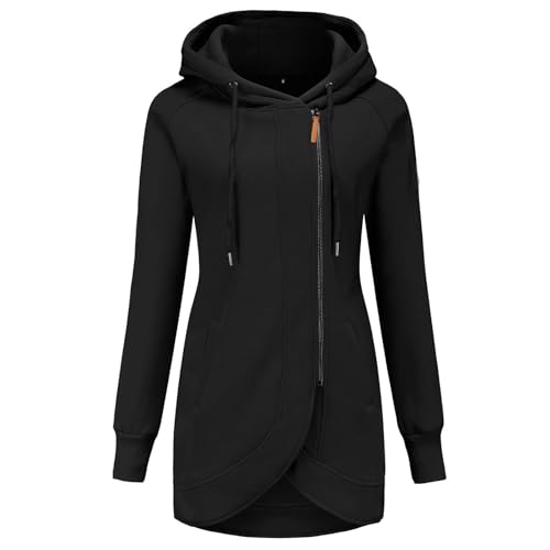 UPOI Kapuzenpullover Damen Lange Zipper Hoodie Sweatjacke Herbst Winter Jacke mit Reißverschluss Winter Pulli Warm Zip Sweatshirt Mit Kapuze Lose Mantel Outwear von UPOI