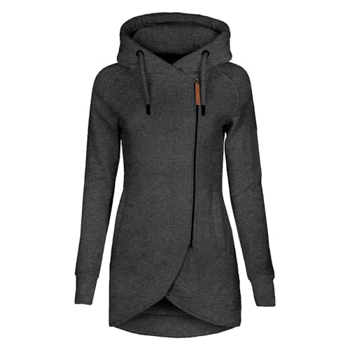UPOI Kapuzenpullover Damen Lange Zipper Hoodie Sweatjacke Herbst Winter Jacke mit Reißverschluss Winter Pulli Warm Zip Sweatshirt Mit Kapuze Lose Mantel Outwear von UPOI
