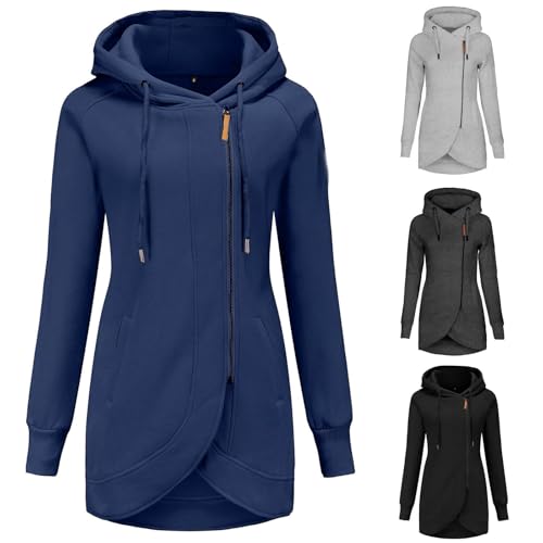 UPOI Kapuzenpullover Damen Lange Zipper Hoodie Sweatjacke Herbst Winter Jacke mit Reißverschluss Winter Pulli Warm Zip Sweatshirt Mit Kapuze Lose Mantel Outwear von UPOI