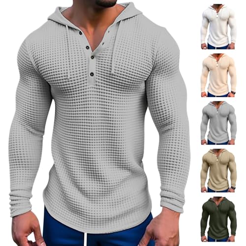 UPOI Kapuzenpullover Herren Waffel Pullover Baseball-Sweatshirt Langarm mit Knopf T-Shirt Hemden Tops Hoodie Mit Kapuze Knopfleiste Sweastshrit von UPOI