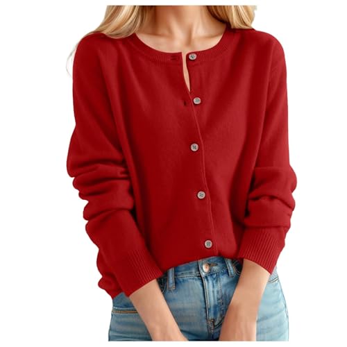 UPOI Kaschmir-Cardigan für Damen Cardigan Strickjacke Wollpullover mit Rundhalsausschnitt, Knopfleiste und Langen Ärmeln Leichte Strickpullover Langarm Frauen Jacke Elegante Pullover mit Knöpfen von UPOI