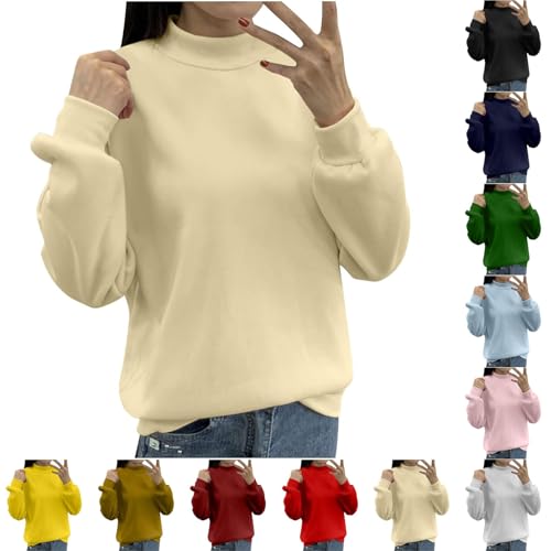 UPOI Langarmshirt Damen T-Shirt Sweatshirt Pullover Winter Oberteile Frauen Kleidung Elegant Blusen Warm Einfarbig Bluse Long Sleeve Tops Rollkragenpullover von UPOI