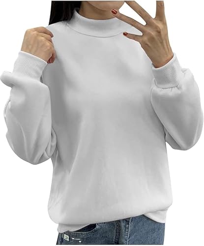 UPOI Langarmshirt Damen T-Shirt Sweatshirt Pullover Winter Oberteile Frauen Kleidung Elegant Blusen Warm Einfarbig Bluse Long Sleeve Tops Rollkragenpullover von UPOI
