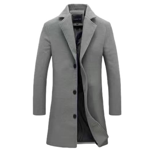 UPOI Mantel Herren Lang Wintermantel Casual Trenchcoat Einfarbig Wollmantel mit Knöpfen Langarm Winterjacke Große Größen Jacke Freizeit Windbreaker Revers Übergangsjacke Slim Fit Wolljacke von UPOI
