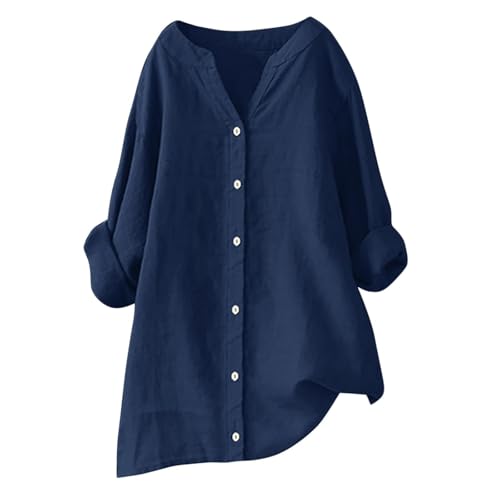 UPOI Musselin Bluse Damen,2025 Leinenbluse Damen Sommer Longshirt Elegant Tops Große Größen Tunika Langarm Longbluse Lässig Für Leggings Blusenshirt von UPOI