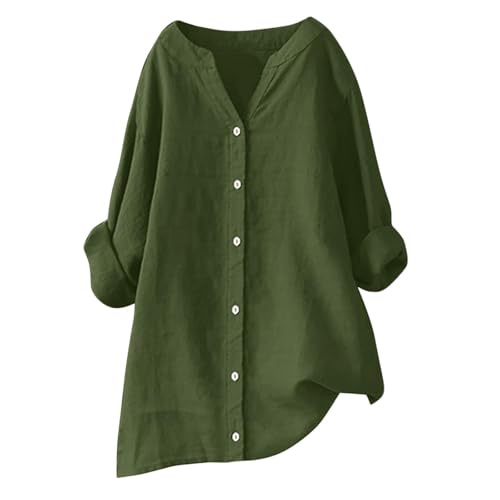 UPOI Musselin Bluse Damen,2025 Leinenbluse Damen Sommer Longshirt Elegant Tops Große Größen Tunika Langarm Longbluse Lässig Für Leggings Blusenshirt von UPOI
