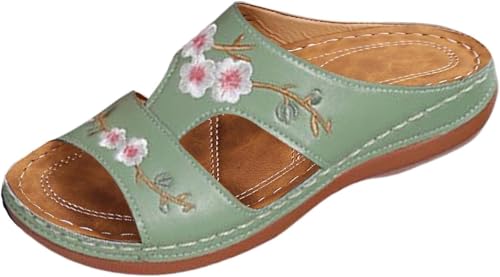 UPOI Orthopädische Pantoletten Damen 2025 Sommer Latschen Schlappen Orthofit Slipper Sandalen Offene Schuhe Hausschuhe Freizeit Strandschuhe Bequeme Vintage Blumenstickerei Sandal von UPOI