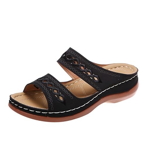 UPOI Orthopädische Pantoletten Damen 2025 Sommer Latschen Schlappen Orthofit Slipper Sandalen Offene Schuhe Hausschuhe Freizeit Strandschuhe Bequeme Vintage Blumenstickerei Sandal von UPOI