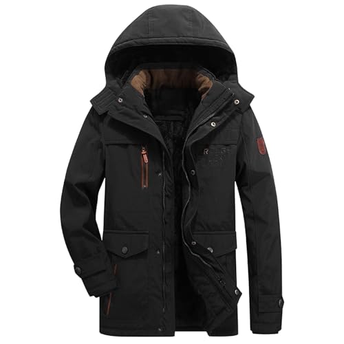 UPOI Parka Herren Winterjacke Warme Fleecefutter Dicker Kapuzenjacke Teddyfell Gefüttert Übergangsjacke Wintermantel mit Kapuze Taschen Winddichter Winterjacke Outdoor Steppjacke Jacke für Männer von UPOI