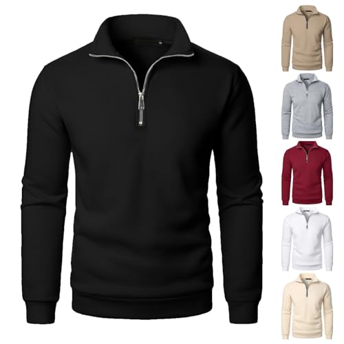 UPOI Pullover Herren Half Zip Sweatshirt Ohne Kapuze Oversize Sport Sweater Langarm Warm Winterpullover Pulli Lässig Einfarbig Sweatshirts mit Stehkragen und Leiste von UPOI