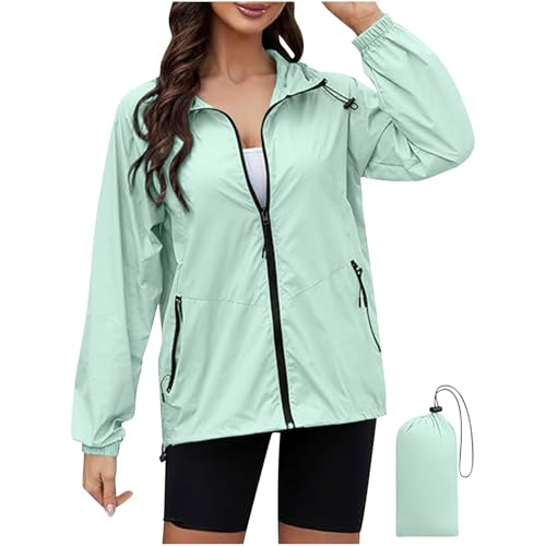 UPOI Regenjacke Damen Übergangsjacke Frauen wasserdichte Leichte Kapuzenjacke mit Reißverschluss Damen Softshelljacke Regenmantel Laufjacke Outdoorjacke Wanderjacke Trainingsjacke von UPOI