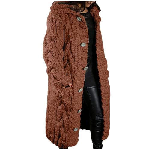 UPOI Strickjacke Damen Langarm Open Front Cardigan Grobstrick Winterjacke Warm Lockere Übergangsjacke mit Kapuze Strickmantel Herbst Winter Einfarbige Mantel Jacke Outwear von UPOI