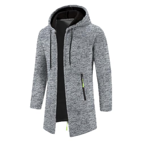 UPOI Strickjacke Herren Lang Cardigan Mit Kapuze Reißverschluss Trachtenjacke Gestrickt Winterjacke Wintermantel Fleecejacke Männer Sweatjacke Casual Kapuzenjacke von UPOI