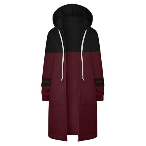 UPOI Sweatjacke Damen Lang Kapuzenpullover Reißverschluss Sweatshirt mit Kapuze Taschen Zipper Hoodie Winterjacke Outdoor Kapuzenjacke Herbst Winter Casual Mantel Bequem Jacke von UPOI