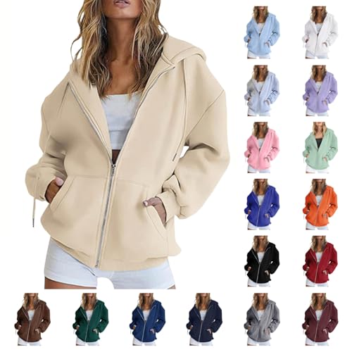 UPOI Sweatjacke Damen Oversize Pullover Sweatshirt Jacke Mit Kapuze Sportjacke Damen Zipper Hoodie Kapuzenjacke Langarm Sweatshirt Sport Style Casual Kapuzenpullover Mit Reißverschluss von UPOI