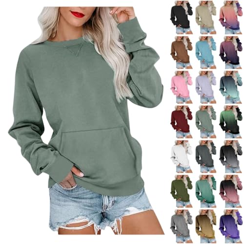 UPOI Sweatshirt Damen Pullover Elegant Basic Langarmshirt Rundhals Herbst Winter Oberteile Tops mit Taschen Casual Langarm Shirts von UPOI
