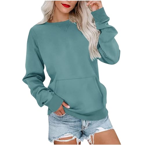 UPOI Sweatshirt Damen Pullover Elegant Basic Langarmshirt Rundhals Herbst Winter Oberteile Tops mit Taschen Casual Langarm Shirts von UPOI