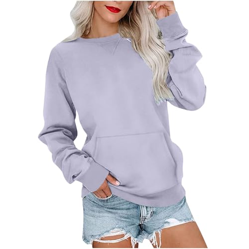 UPOI Sweatshirt Damen Pullover Elegant Basic Langarmshirt Rundhals Herbst Winter Oberteile Tops mit Taschen Casual Langarm Shirts von UPOI