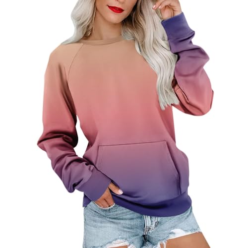 UPOI Sweatshirt Damen Pullover Elegant Basic Langarmshirt Rundhals Herbst Winter Oberteile Tops mit Taschen Casual Langarm Shirts von UPOI