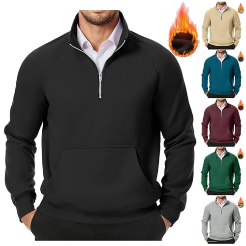 UPOI Sweatshirt Herren Half Zip Pullover ohne Kapuze Fleecepullover Winter Warm Langarmshirt Männer Casual Mode Sweatshirts Große Größen Pulli Langärmliges Oberteil Y2k Sweater von UPOI