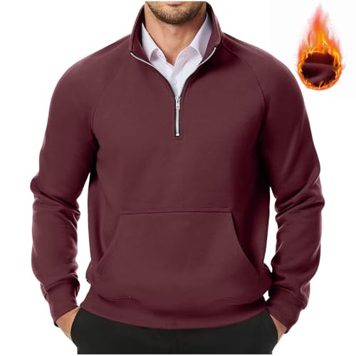 UPOI Sweatshirt Herren Half Zip Pullover ohne Kapuze Fleecepullover Winter Warm Langarmshirt Männer Casual Mode Sweatshirts Große Größen Pulli Langärmliges Oberteil Y2k Sweater von UPOI
