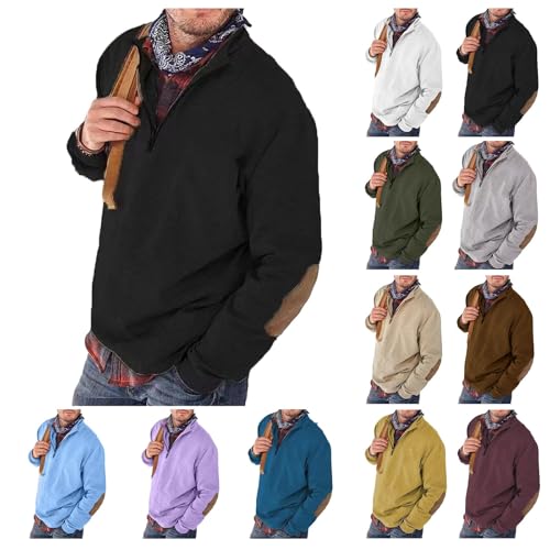 UPOI Sweatshirt Herren Viertel Reißverschluss Shirts Langarm Rundhals Pullover Männer Lässiges Lose V-Ausschnitt Stehkragen Langarmshirt Basic Casual Warm Pulli Ohne Kapuze Tops von UPOI