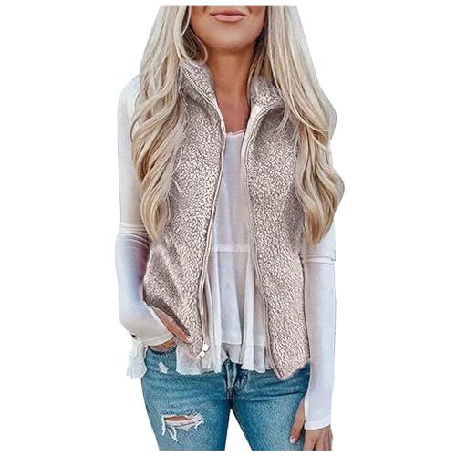 UPOI Teddy Fleece Weste Damen Warme Ärmellose Weste für Herbst und Winter Teddyjacke Lässig und leicht Damenweste Herbstmantel mit Stehkragen von UPOI