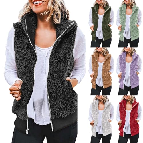 UPOI Teddy Fleece Weste Damen Warme Ärmellose Weste für Herbst und Winter Teddyjacke Lässig und leicht Damenweste Herbstmantel mit Stehkragen von UPOI