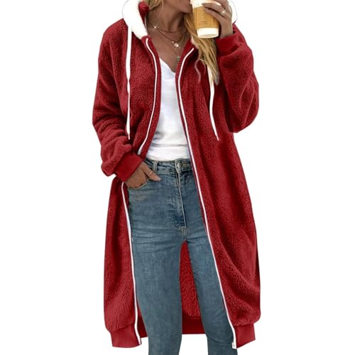 UPOI Teddyfleece Jacke Damen mit Kapuze Flauschig Langarm Wintermantel Frauen Winterjacke Cardigan Outwear Bequem Plüschjacke Lässige Kapuzenpullover Mantel Teddy Fleecepullover von UPOI