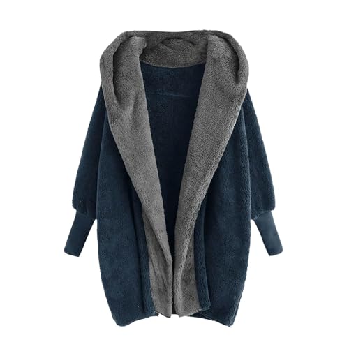 UPOI Teddyjacke Damen mit Kapuze Lang Plüschjacke Winter Warm Fleecejacke Casual Langarm Winterjacke Parka Outwear Kapuzenjacke Einfarbig Wintermantel Oberteile Jacke Mantel Dicke Freizeit Wollmantel von UPOI