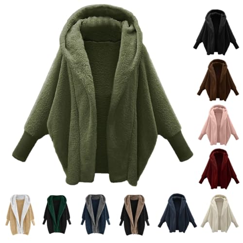 UPOI Teddyjacke Damen mit Kapuze Lang Plüschjacke Winter Warm Fleecejacke Casual Langarm Winterjacke Parka Outwear Kapuzenjacke Einfarbig Wintermantel Oberteile Jacke Mantel Dicke Freizeit Wollmantel von UPOI