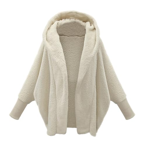 UPOI Teddyjacke Damen mit Kapuze Lang Plüschjacke Winter Warm Fleecejacke Casual Langarm Winterjacke Parka Outwear Kapuzenjacke Einfarbig Wintermantel Oberteile Jacke Mantel Dicke Freizeit Wollmantel von UPOI