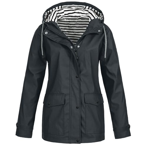 UPOI Übergangsjacke Damen Regenjacke Wasserdicht Regenmantel Windbreaker mit Kapuze Fahrradjacke Regencape Regenjacken Windjacke Wanderjacke Outdoor Jacken Radjacke Regenponcho Große Größe S - 5XL von UPOI