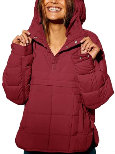 UPOI Übergroße Pufferjacke für Damen mit Kapuze Leicht Steppjacken, Langärmelig Kapuzenpullover Gepolsterter Daunenmantel Quilted Pullover Puffer Jacket Coat Outwear von UPOI