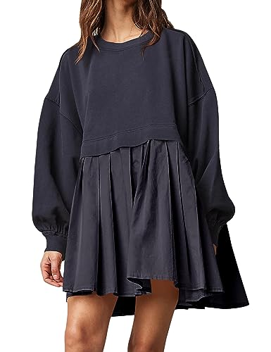 UPOI Übergroßes Damen-Sweatshirt-Kleid, langärmelig, Rundhalspullover, Oberteil, entspannte Passform, Sweatshirt-Minikleid Kleid Für Weihnachten Damen Kleid Mit Taschen Damen Elegant von UPOI