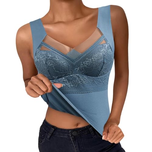 UPOI Unterhemd mit BH Damen Winter BH Hemd Ohne Bügel mit Cups V-Ausschnitt Thermo Unterhemden Ärmellos Gefütterte Seamless Tank Top Eingebauter BH Wärme und Warme Weste Halten Cami Shapewear von UPOI