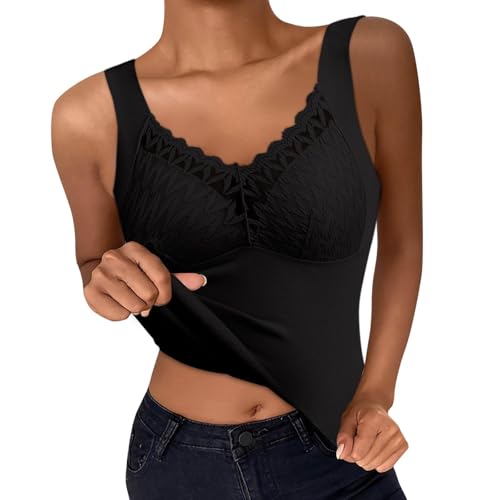 UPOI Unterhemd mit BH Damen Winter BH Hemd Ohne Bügel mit Cups V-Ausschnitt Thermo Unterhemden Ärmellos Gefütterte Seamless Tank Top Eingebauter BH Wärme und Warme Weste Halten Cami Shapewear von UPOI