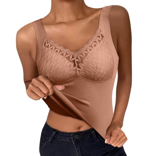 UPOI Unterhemd mit BH Damen Winter BH Hemd Ohne Bügel mit Cups V-Ausschnitt Thermo Unterhemden Ärmellos Gefütterte Seamless Tank Top Eingebauter BH Wärme und Warme Weste Halten Cami Shapewear von UPOI