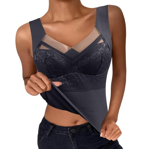 UPOI Unterhemd mit BH Damen Winter BH Hemd Ohne Bügel mit Cups V-Ausschnitt Thermo Unterhemden Ärmellos Gefütterte Seamless Tank Top Eingebauter BH Wärme und Warme Weste Halten Cami Shapewear von UPOI