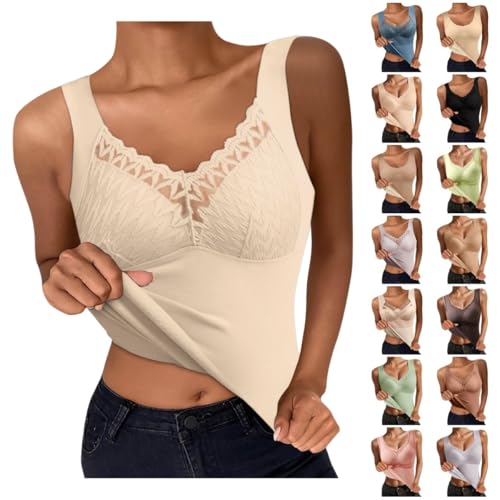 UPOI Unterhemd mit BH Damen Winter BH Hemd Ohne Bügel mit Cups V-Ausschnitt Thermo Unterhemden Ärmellos Gefütterte Seamless Tank Top Eingebauter BH Wärme und Warme Weste Halten Cami Shapewear von UPOI