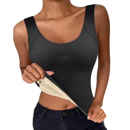 UPOI Unterhemd mit BH Damen Winter BH Hemd Ohne Bügel mit Cups V-Ausschnitt Thermo Unterhemden Ärmellos Gefütterte Seamless Tank Top Eingebauter BH Wärme und Warme Weste Halten Cami Shapewear von UPOI