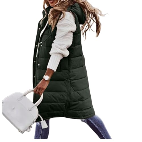 UPOI Weste Damen Lang Steppweste Winter Daunenweste Übergangsweste Winterjacke Longweste Winterweste Leichte Warm Gesteppt Casual Reißverschluss Pufferjacke mit Kapuze Outdoor Daunenmantel von UPOI