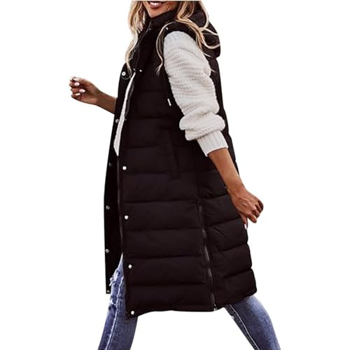 UPOI Weste Damen Lang Steppweste Winter Daunenweste Übergangsweste Winterjacke Longweste Winterweste Leichte Warm Gesteppt Casual Reißverschluss Pufferjacke mit Kapuze Outdoor Daunenmantel von UPOI