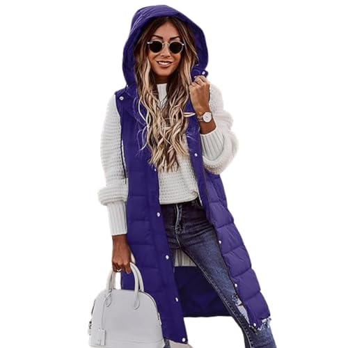 UPOI Weste Damen Lang Steppweste Winter Daunenweste Übergangsweste Winterjacke Longweste Winterweste Leichte Warm Gesteppt Casual Reißverschluss Pufferjacke mit Kapuze Outdoor Daunenmantel von UPOI