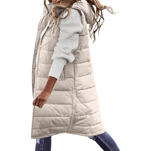 UPOI Weste Damen Lang Steppweste Winter Daunenweste Übergangsweste Winterjacke Longweste Winterweste Leichte Warm Gesteppt Casual Reißverschluss Pufferjacke mit Kapuze Outdoor Daunenmantel von UPOI