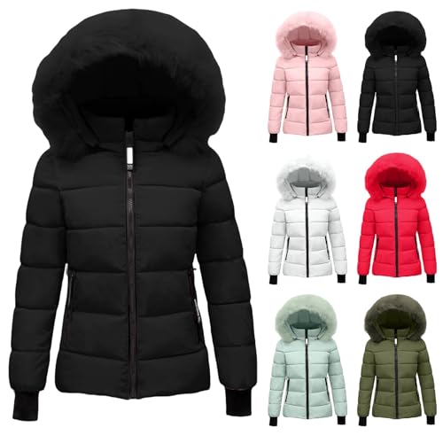 UPOI Winterjacke Damen Elegant Puffer Jacke Winter Leichte Steppjacke Winterjacke Wintermantel Flauschig Daunenjacke Kurz Dicke Winddichter Mantel Outdoor Jacken mit Kapuze und Warmer Tasche von UPOI